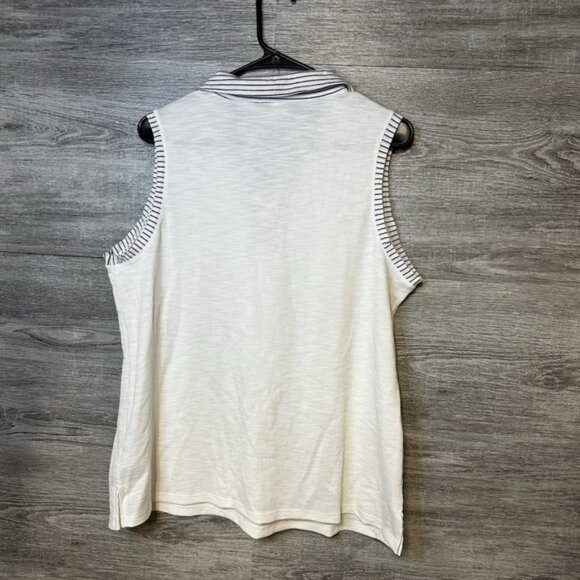 Cato‎ Womens Large Tank Stripped Collar V Neck White With Tie Beachy - Picture 2 of 6